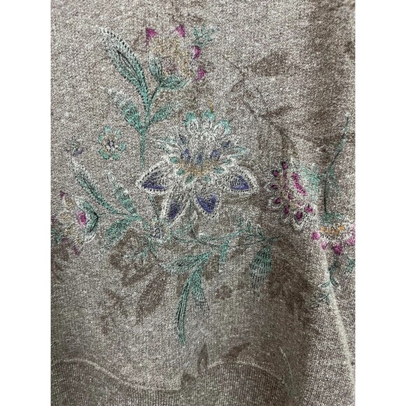 WIT & WISDOM - Brown Floral Puff 3/4 Sleeve French Terry Knit Top size Medium - Picture 4 of 8